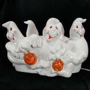 NIOB Halloween Ghost Candy Dish Pumpkins Light Up Ceramic Decor Vintage Y2K